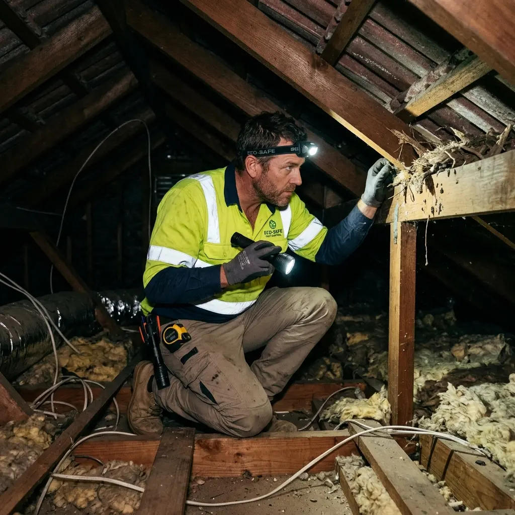 Technician using detection equipment to locate a dead rat inside a Moonee Ponds wall cavity