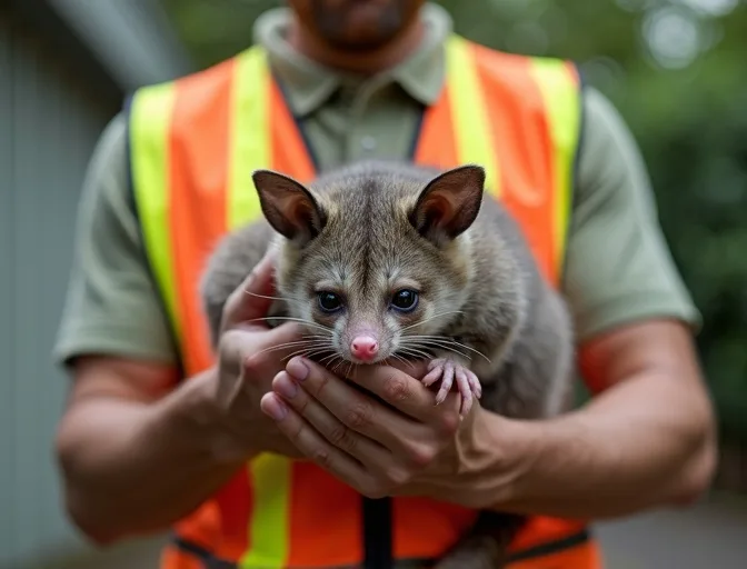 Animal handler safely recovering a deceased possum in Moonee Ponds